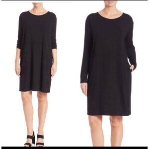Eileen Fisher Viscose Jersey Stretch Pockets Long Sleeve Knee Dress XL Black